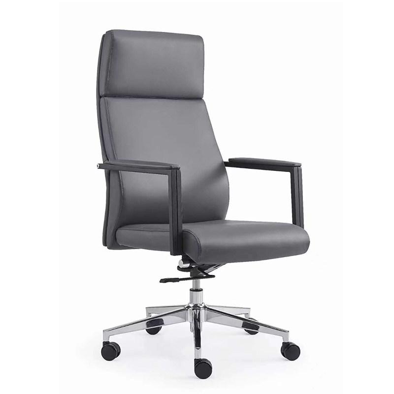 Comfortable and sedentary boss chair office chair cowskin art simple modern gray leather large chair high back can lie