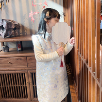 IDOI womens New Years wear Chinese style Chinese style buckle mink hair silk shawl vest skirt girls parent-child