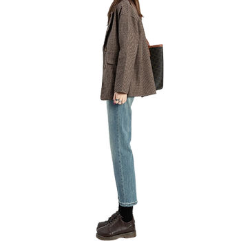 Peiyan straight-leg nine-point retro high-waisted loose and slimming pants