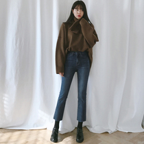 Spring and Autumn Jeans Womens Loose Straight 2021 New Korean version of high waist thin high nine students wide leg pants