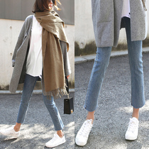 Bankrupt jeans womens straight tube nine points 2021 new spring and autumn high waist thin loose cec wide leg pants