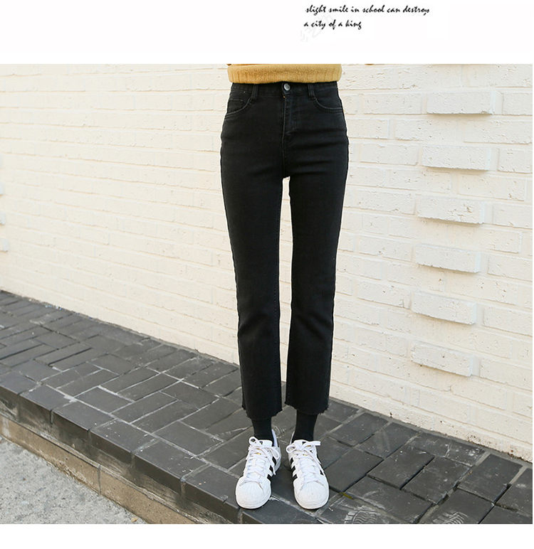 Quần ống suông nữ màu đen Quần jeans đen rộng 9 điểm cho học sinh phiên bản Hàn Quốc của quần lửng ống rộng cộng với nhung dày đồ nữ đẹp