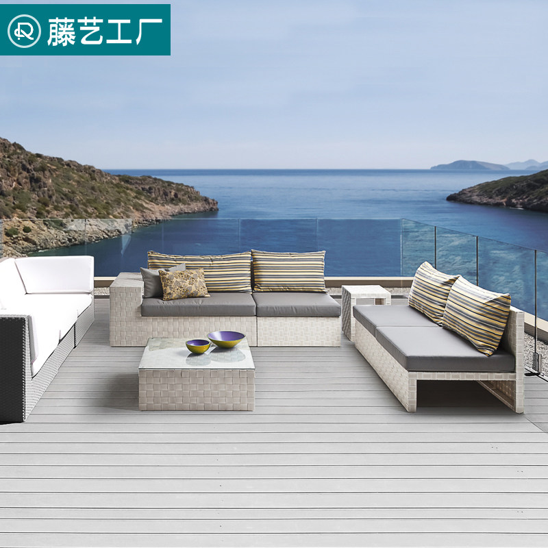 Factory direct sales of new rattan leisure sofa hotel rattan furniture outdoor garden rattan chair sofa coffee table combination