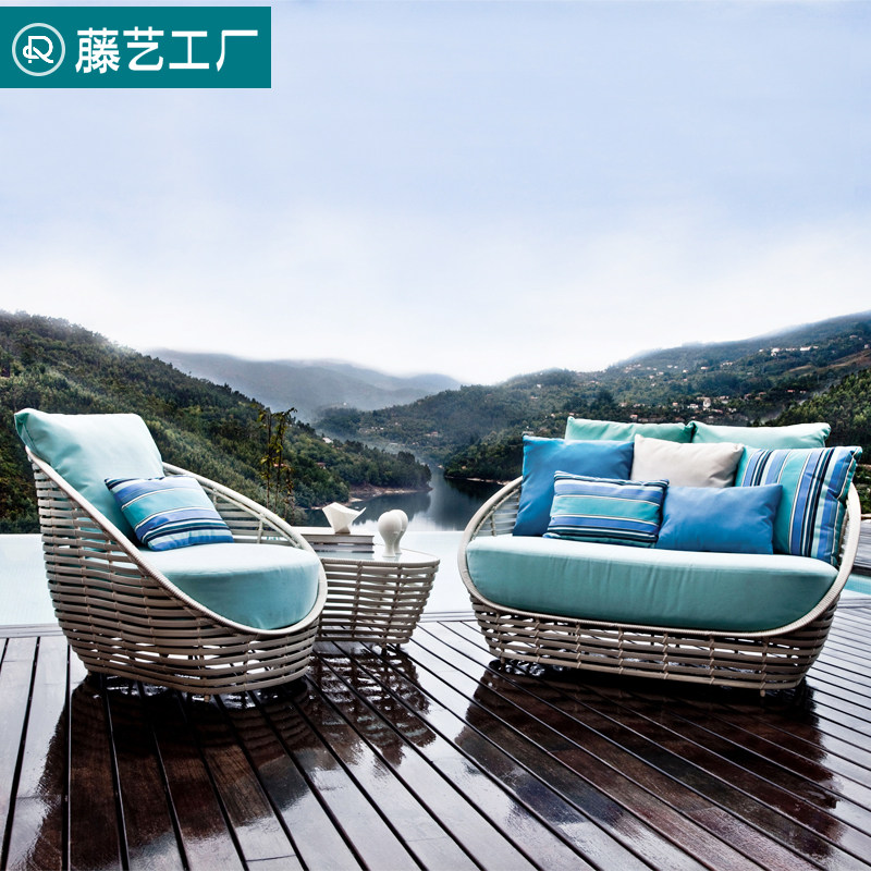 Rattan sofa high back recliner outdoor furniture Nordic art rattan chair courtyard leisure sofa swimming pool recliner quality