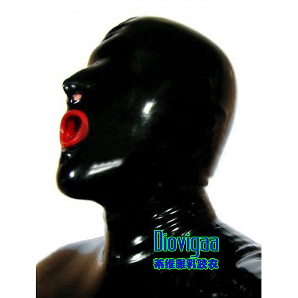Latex Headgear Asphyxiation Mask Mask Mouth Recessed latex mask ruber hood