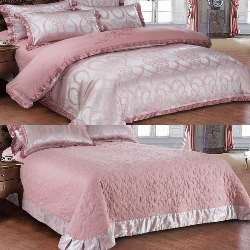 Autumn-winter European-style gonine satin jacquard pure cotton 4-piece thickened sheet clip cotton bed cover Quilt Wedding Celebration Bed bedding