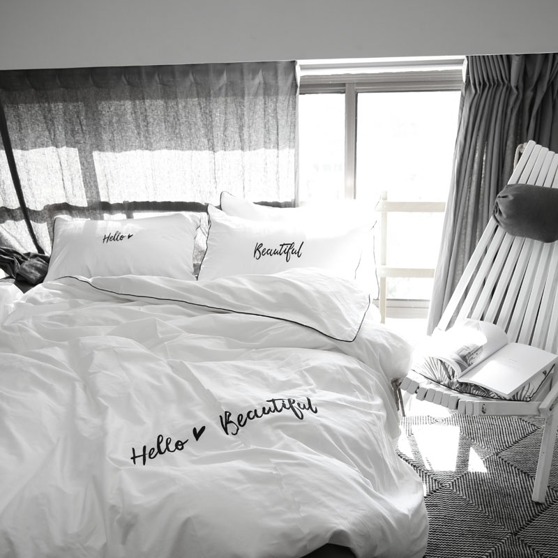 ins day style brief about four pieces of pure cotton all-cotton Nordic individuality folk juku 4 pieces cover sheet double quilt cover bed