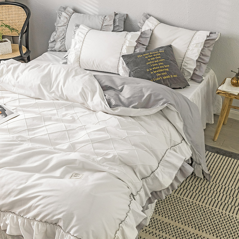 Nordic Ins Nets Red Bed Four Pieces Of Pure Cotton All-cotton Girl Hearts Quilt Cover White Bed Skirt Princess Wind Bed Hood