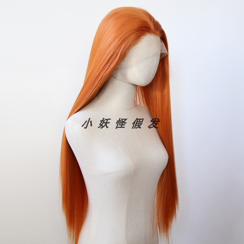 Burnt Orange Lace Front Synthetic High-Temperature Fiber Wig, Fluffy Cornrow Style, European and American Long Yaki Straight Hair Full Wig Set