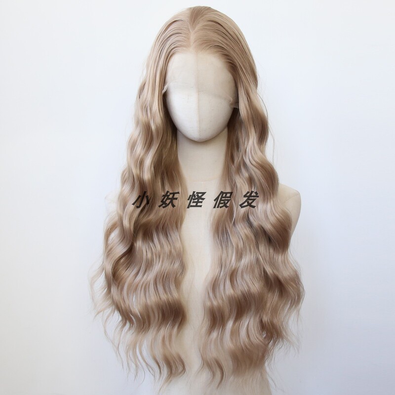 Honey Golden Brown Front Lace Synthetic High-Temperature Fiber Natural Whitening Full Head Wig with Ponytail Curls Full Wig Set