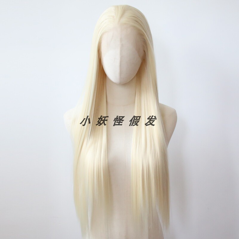 Golden Lace Front Synthetic Wig with Large Lace, High-Temperature Fiber, European and American Blonde, Natural and Realistic, Brightening Full Wig Set