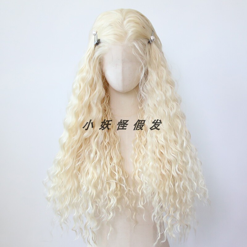Golden Synthetic Fiber Lace Front High-Temperature Fiber Wig Realistic Natural European and American Wool Curls Wavy Hair Full Wig