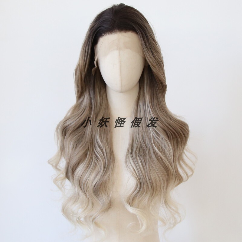 Parisian Dyed Gradient Brown-Gold Lace Front Wig, European and American Style, Naturally Brightening, Large Waves, High-Temperature Fiber Full Wig Set