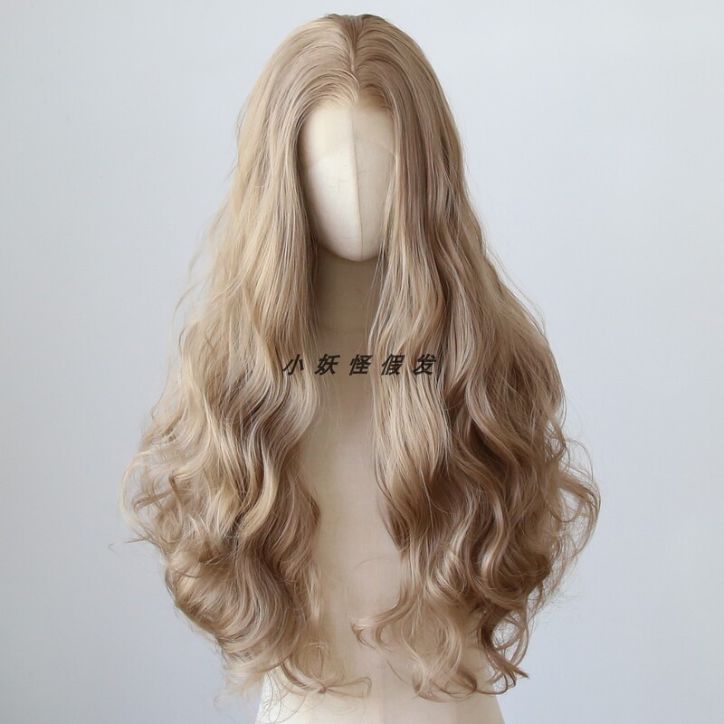 Honey Gold Big Wave Curly Hair Lace Front Full Wig Realistic European and American Light Brown High-Temperature Fiber Full Wig Set