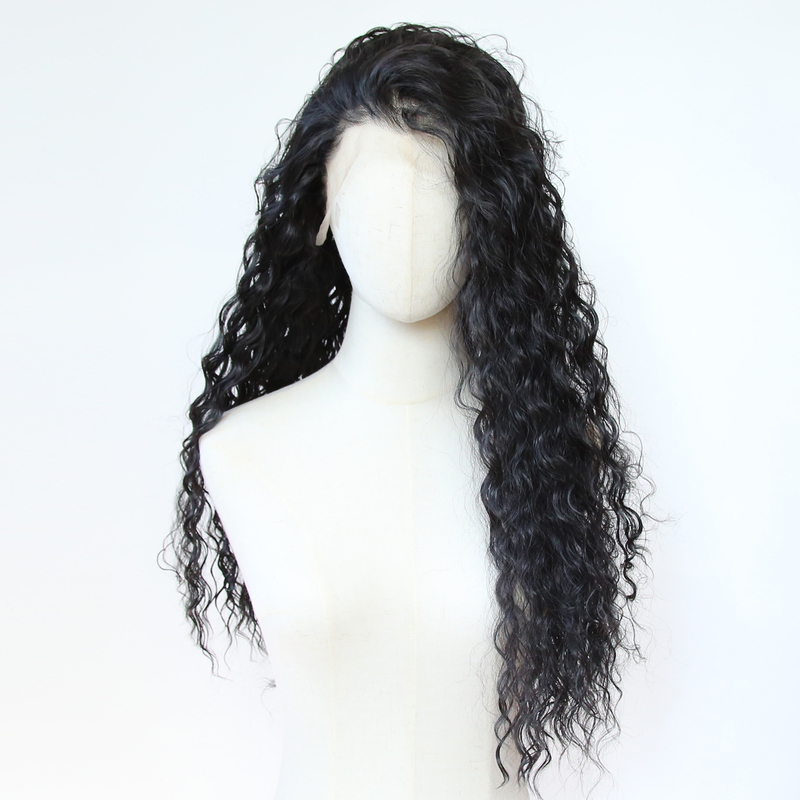 Natural Black Front Lace Synthetic High-Temperature Fiber Large Lace Wig Realistic European and American Wavy Wool Curly Hair Full Wig