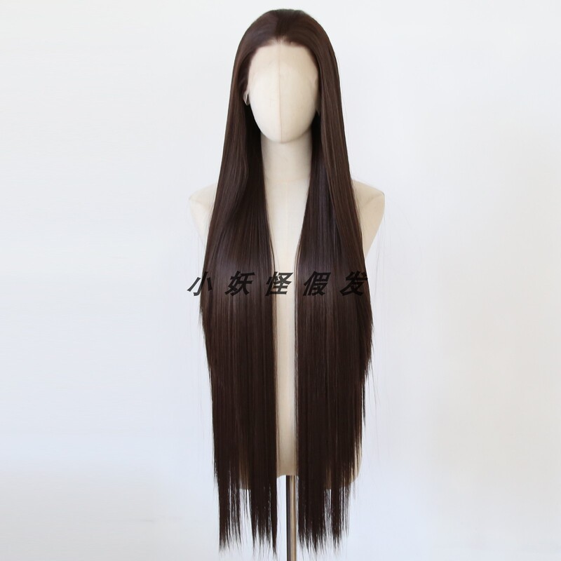 1m Long Black Tea Brown Lace Front Full Wig Chocolate Brown Cos Extra Long Straight Hair High Temperature Fiber Full Wig Set