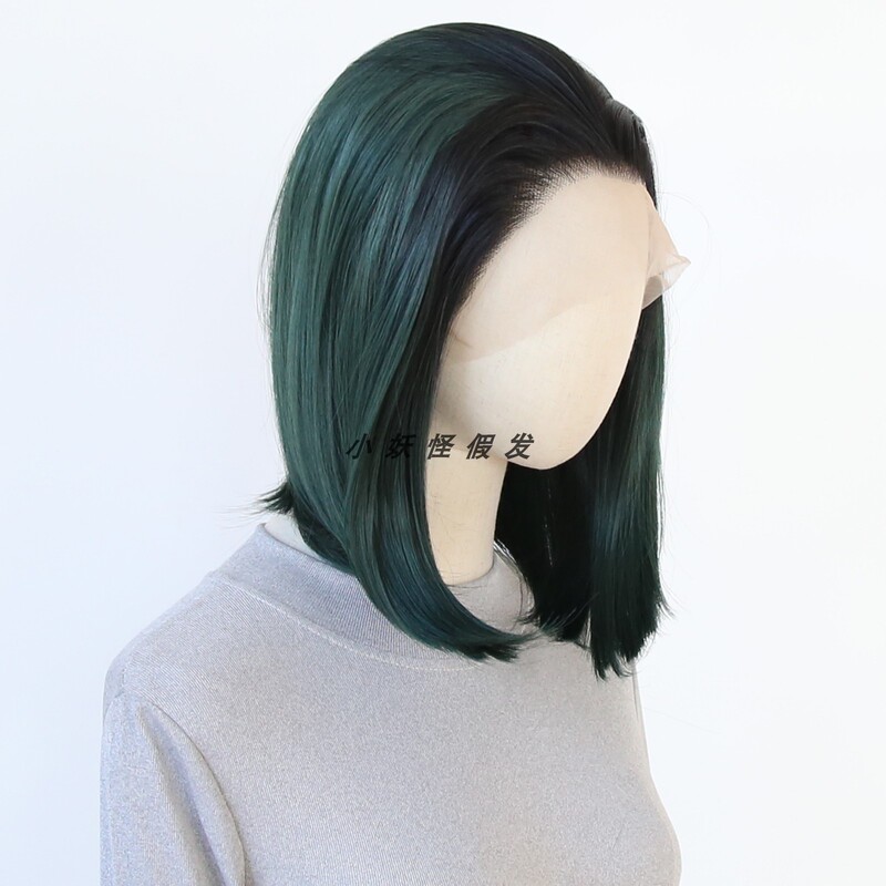 Atmospheric Short Hair with Gradient Dark Forest Green, Lace Front, Dark Green Bob, High-Temperature Fiber Full Wig Atmospheric Short Hair with Gradient Dark Forest Green, Lace Front, Dark Green Bob, High-Temperature Fiber Full Wig