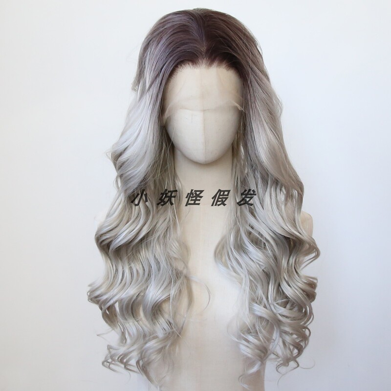 Black Brown Gradient Smoky Gray Gold Front Lace Silver Gray High Temperature Silk Full Head Wig Big Wavy Curly White Full Wig Set Black Brown Gradient Smoky Gray Gold Front Lace Silver Gray High Temperature Silk Full Head Wig Big Wavy Curly White Full Wig Set