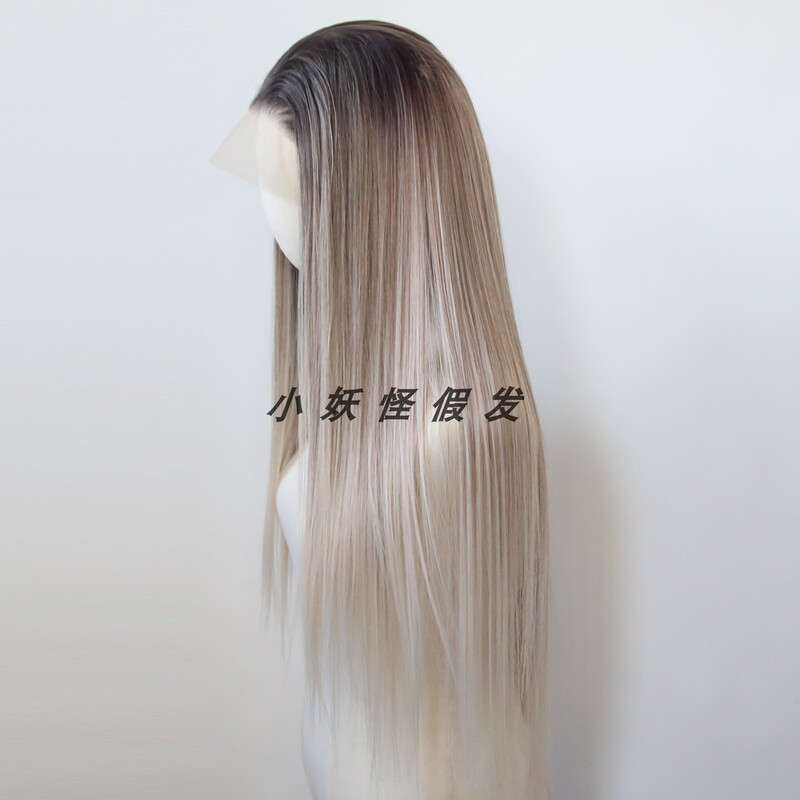 Gradient Gray-Brown-Gold Lace Front High-Temperature Fiber Parisian Dyed Realistic Whitening Natural European and American Style Full Wig Set