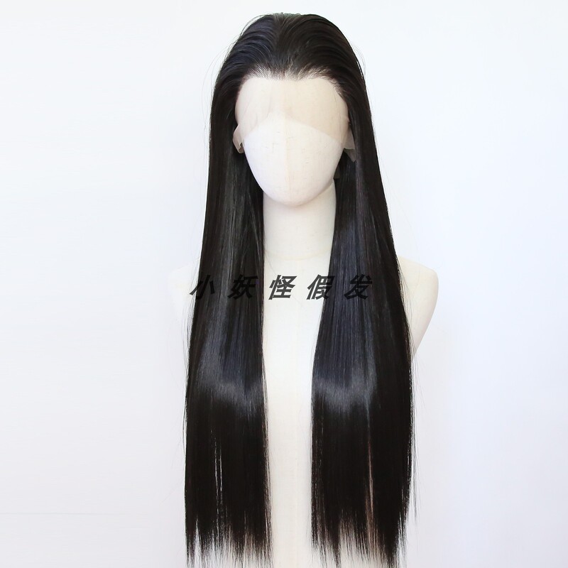 Japanese Imported Synthetic High-Temperature Fiber Black 13X6 Large Lace Wig Natural Realistic European and American Straight Hair Full Wig