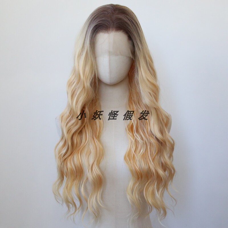 Gradient Yellow Mixed with Gold Lace Front Parisian Dyed High-Temperature Silk Wool Curls Natural Whitening Full Wig Set