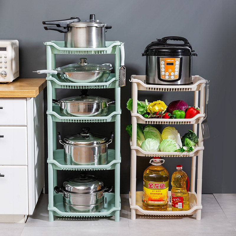 Kitchen Shelving home Saucepan Rack Fruit Vegetable Basket Corner Shelving Shelf Floor Multilayer Containing Pan Shelf