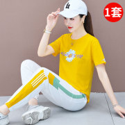 Casual thể thao phù hợp với tay áo ngắn nữ 2020 thời trang mùa hè mới thời trang bông nới lỏng lỏng lẻo bộ hai mảnh của phụ nữ