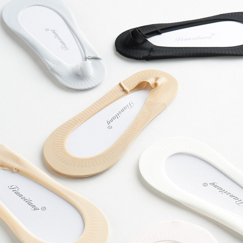 360 ° No Mark import Lady Invisible Light Mouth Spring Summer Ice Silk Invisible Socks Silicone Anti Fall Heel Cotton Socks Bottom