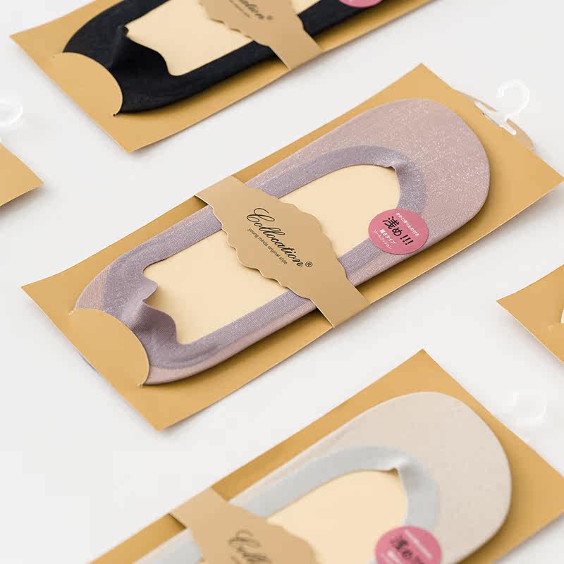 Luxury high-end silver silk ultra-shallow thin cotton invisible socks Japanese solid color non-slip boat socks ladies summer new style