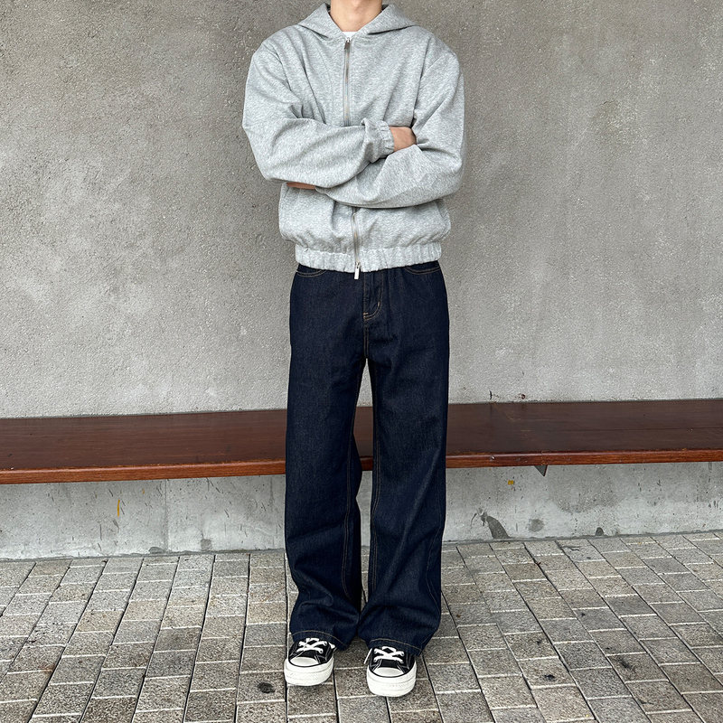 Oua American Retro Denim Color Raw Denim Straight-Leg Pants Baggy Classic Basic Wide-Leg Loose Jeans A-Line Pants