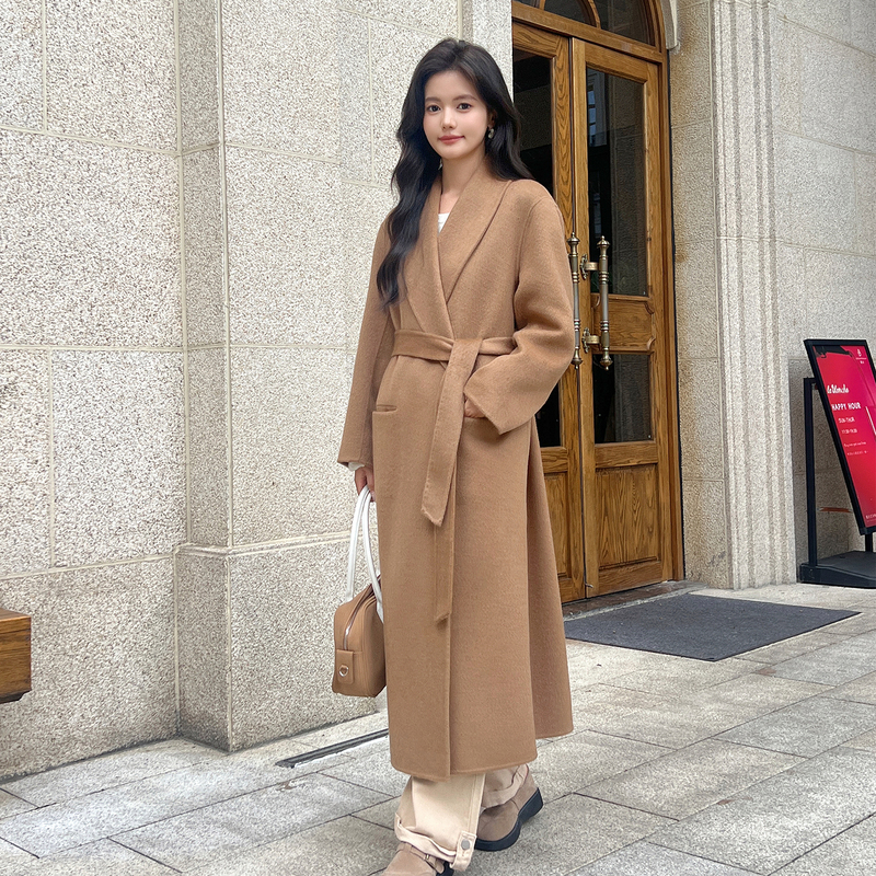 Korean-Style Vibe~ Double-Sided Cashmere Coat for Women, 2026 Autumn and Winter New Mid-Length Camel Woolen Coat Korean-Style Vibe~ Double-Sided Cashmere Coat for Women, 2026 Autumn and Winter New Mid-Length Camel Woolen Coat