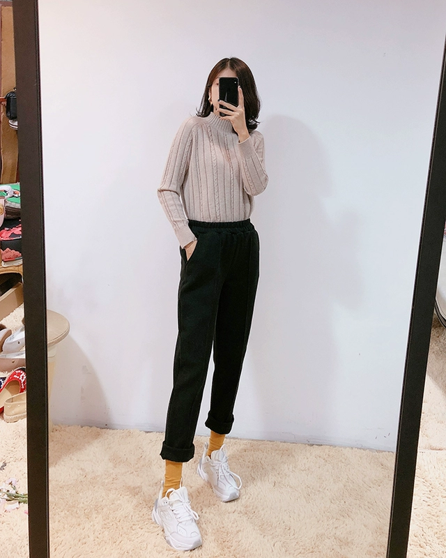 MC nhà máy shop quần len nữ thu đông 2018 mới eo cao co giãn eo thon chân quần harem