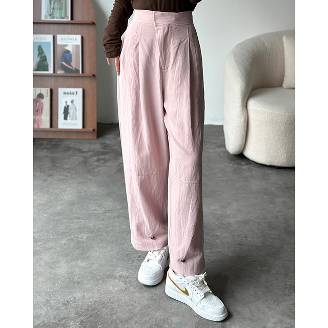 30mm Silk Linen Summer Banana Pants Harem Wide Leg Granny Pants High Waist Trousers