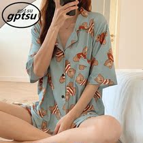 Japanese GP Cartoon Little Bear Pyjamas 2021 Summer Pure Cotton Women Dress Cute Short Sleeve Sleeping Suit Home Suit Summer