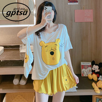Japan Gp Cartoon Little Bear Short Sleeve Pyjamas women Summer Korean version pure cotton thin style Loose Shorts Skirt Home Suit Suit