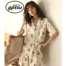 Japanese Pajamas Woman Short Sleeve Shorts Summer Thin PURE COTTON KOREAN VERSION CARTOON LITTLE BEAR HOME SUIT CARDIOVERT
