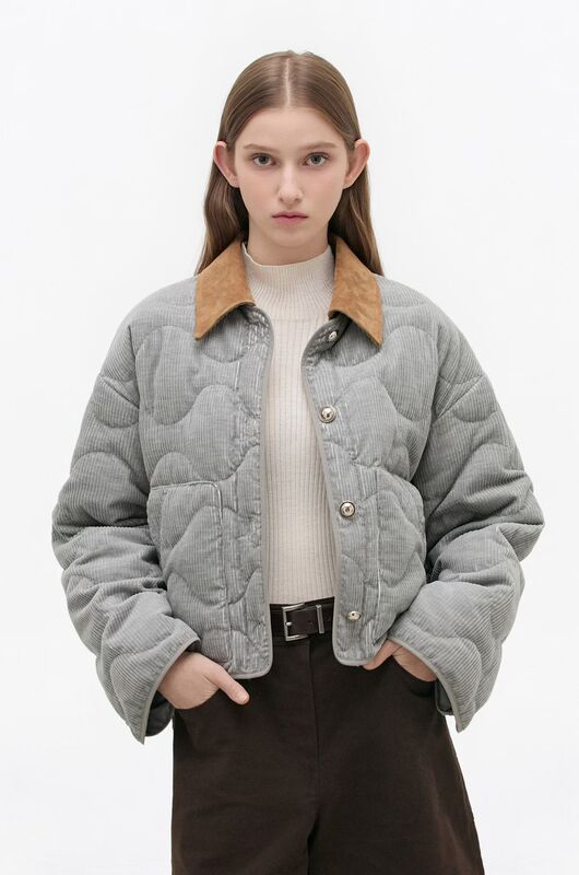 Korean Tim* New Autumn and Winter Style Suede Detachable Lapel Single-Breasted Corduroy down Jacket Short Coat for Women