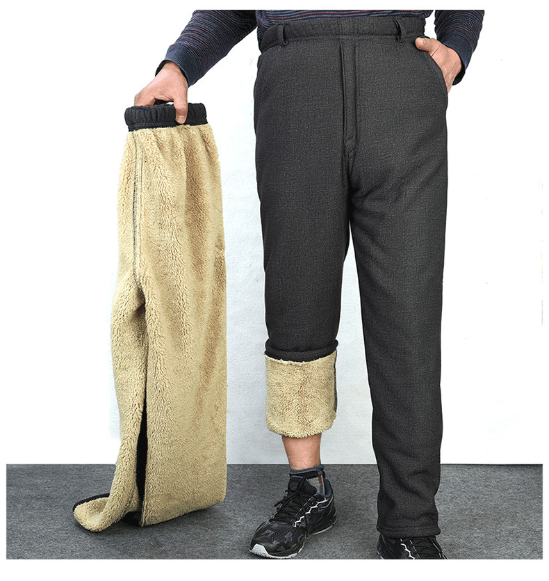 Mùa đông trung niên quần âu trung niên cộng với nhung dày lỏng lẻo ông già cừu cashmere đàn hồi eo quần cha quần áo nam