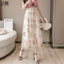 Spring and Autumn a-word floral pleated half-body skirt 2021 new spring womens summer dress dress chiffon long skirt gauze dress