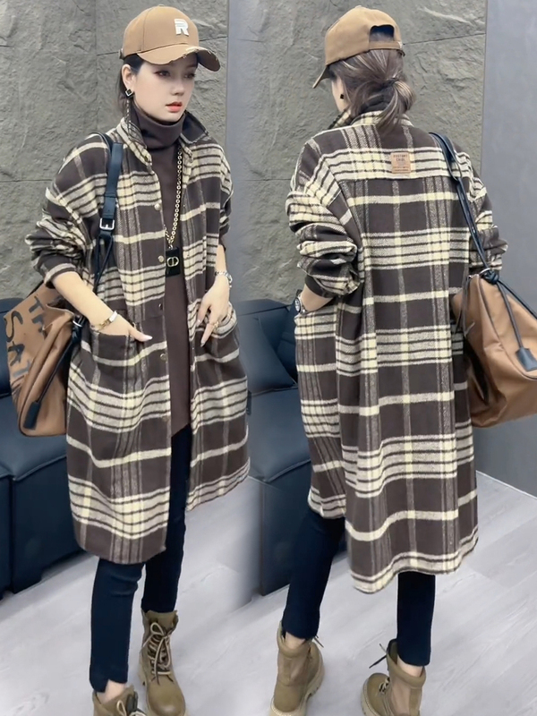 Korean Style Loose Mid-Length Plaid Shirt Women's Long-Sleeved Top Spring and Autumn New Large Size Casual Fashion Top Jacket