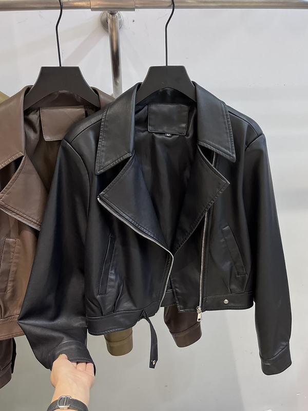 2026 Spring and Autumn New Casual Leather Jacket for Women, Loose Fit, Slimming Pu Leather Biker Jacket, Fashionable Short Jacket 2026 Spring and Autumn New Casual Leather Jacket for Women, Loose Fit, Slimming Pu Leather Biker Jacket, Fashionable Short Jacket