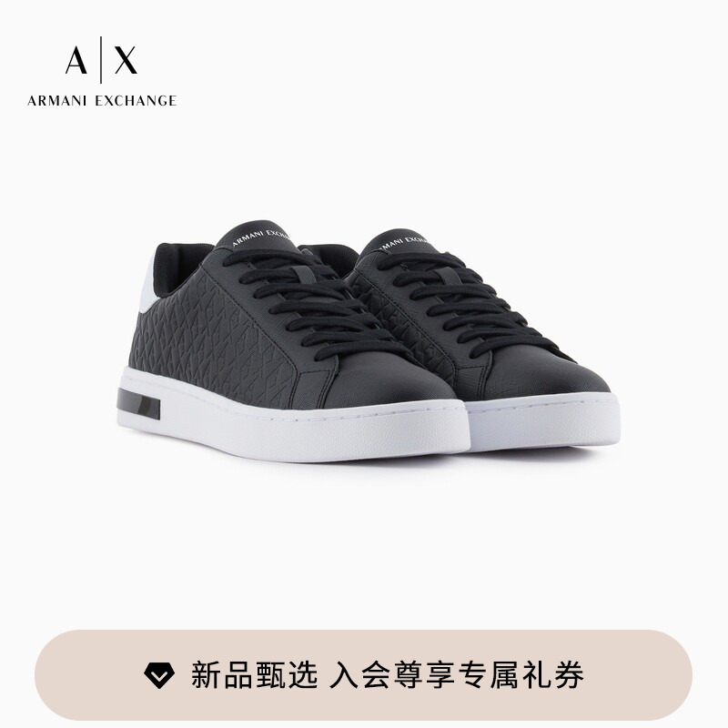 Armani Exchange/Armani Men's Lace-Up Low-Top Round-Toe Flat Embossed Sneakers Casual Sports Shoes
