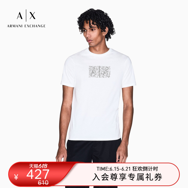 Armani Exchange/Armani's 26Th Spring and Summer New Men's Pure Cotton Round Neck Short-Sleeved Contrast Color T-Shirt Armani Exchange/Armani's 26Th Spring and Summer New Men's Pure Cotton Round Neck Short-Sleeved Contrast Color T-Shirt