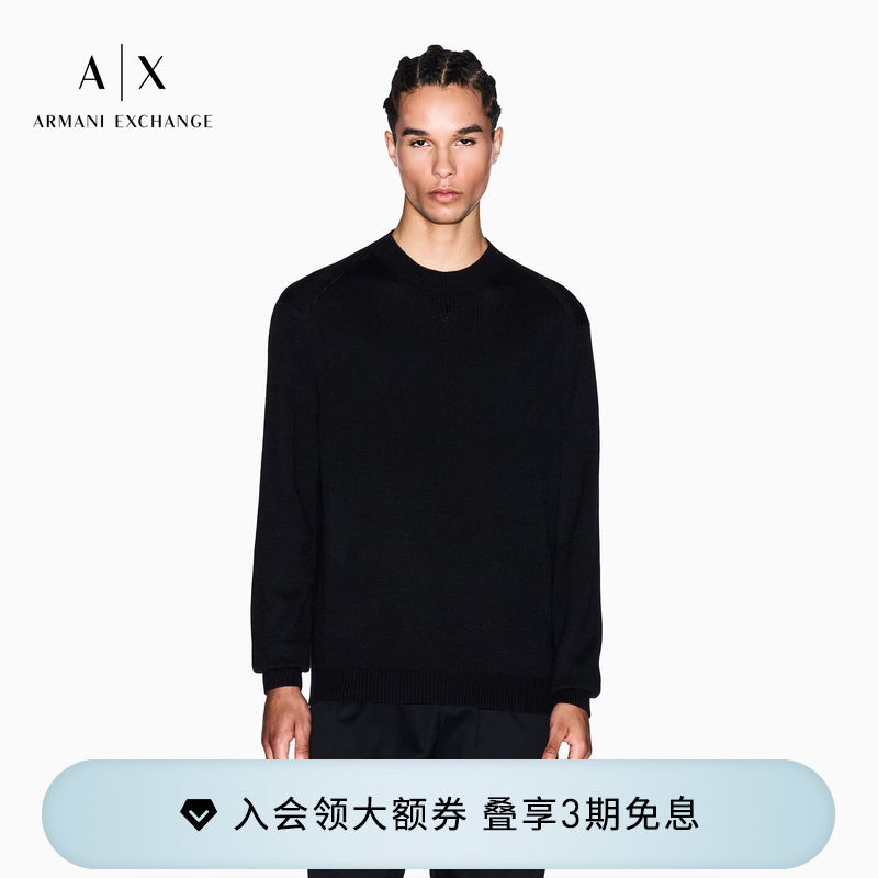 Armani Exchange/Armani Men's Round-Neck Wool-Blend Old Money Style Business Knit Sweater Official