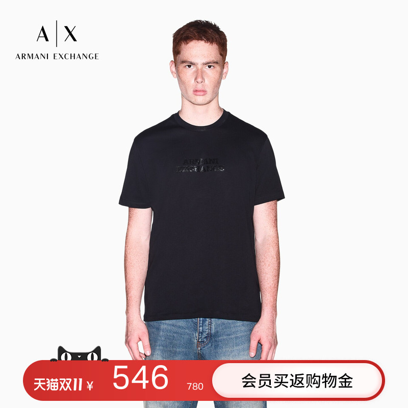Armani Exchange/Armani's New Autumn and Winter Men's Pure Cotton Round Neck Short-Sleeved Right-Shoulder Casual Top T-Shirt Armani Exchange/Armani's New Autumn and Winter Men's Pure Cotton Round Neck Short-Sleeved Right-Shoulder Casual Top T-Shirt