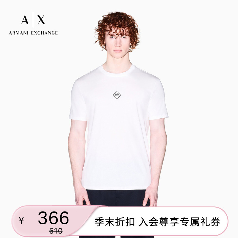Armani Exchange/Armani 26 Spring and Summer New Men's Round Neck Short-Sleeved Right Shoulder Embroidered Pure Cotton T-Shirt