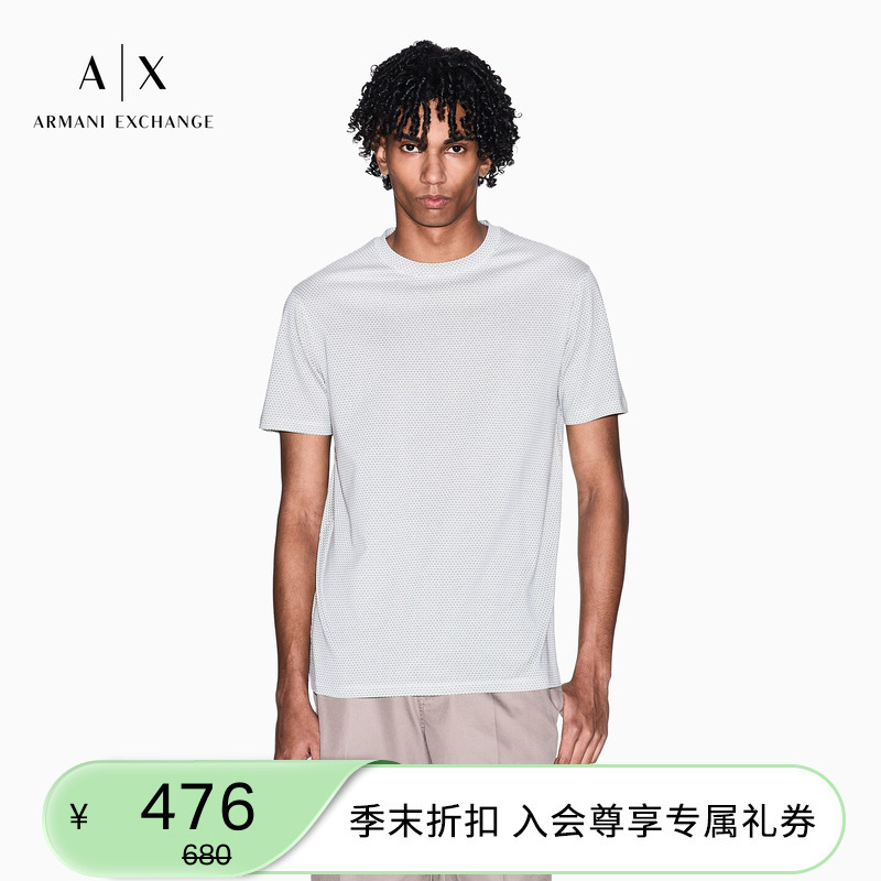 Armani Exchange/Armani 26 Spring and Summer New Men's Round Neck Short-Sleeved Right Shoulder Printed Cotton T-Shirt Armani Exchange/Armani 26 Spring and Summer New Men's Round Neck Short-Sleeved Right Shoulder Printed Cotton T-Shirt