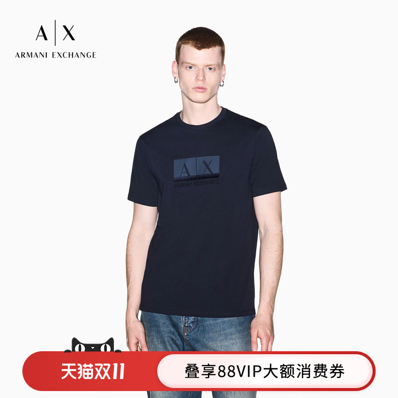 Armani Exchange/Armani's New Autumn and Winter Men's Pure Cotton Round Neck, Right Shoulder, Short-Sleeved Embroidered Casual T-Shirt Armani Exchange/Armani's New Autumn and Winter Men's Pure Cotton Round Neck, Right Shoulder, Short-Sleeved Embroidered Casual T-Shirt