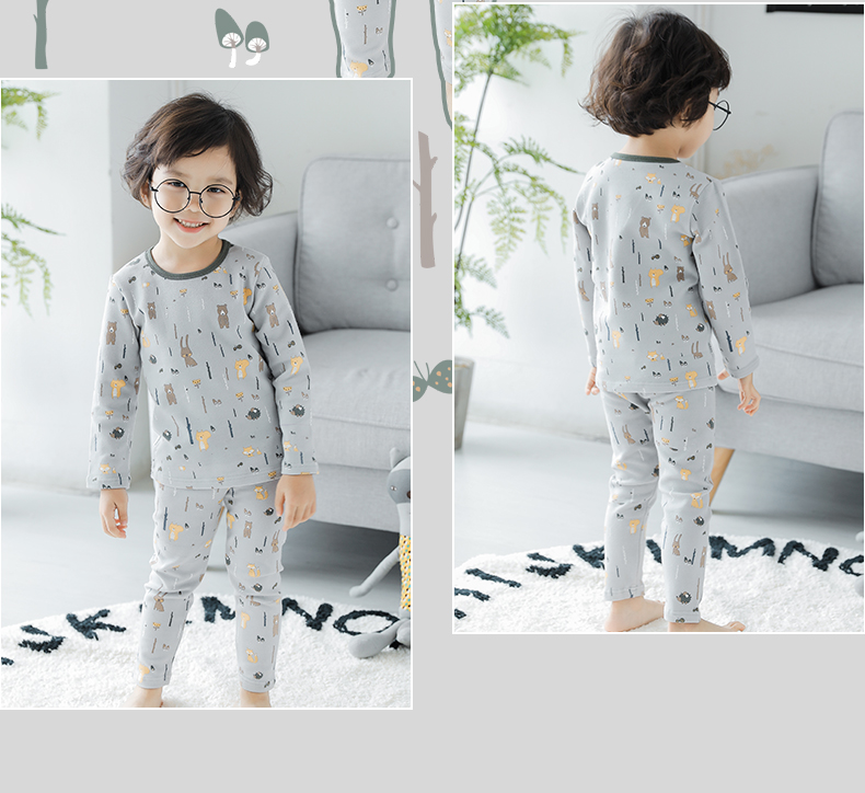 Con rùa nhỏ màu đen Tony mùa thu và mùa đông bé trai và trẻ em dày quần áo mùa thu đồ lót nhiệt bông ấm phù hợp với quần áo nhà đồ ngủ đồ bộ cho bé