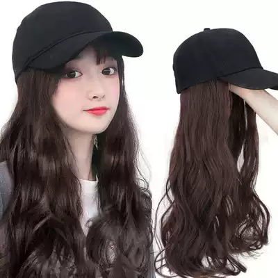 Wig hat with hair hat winter women's net red hair one hat trend curly hair fashion cap autumn and winter